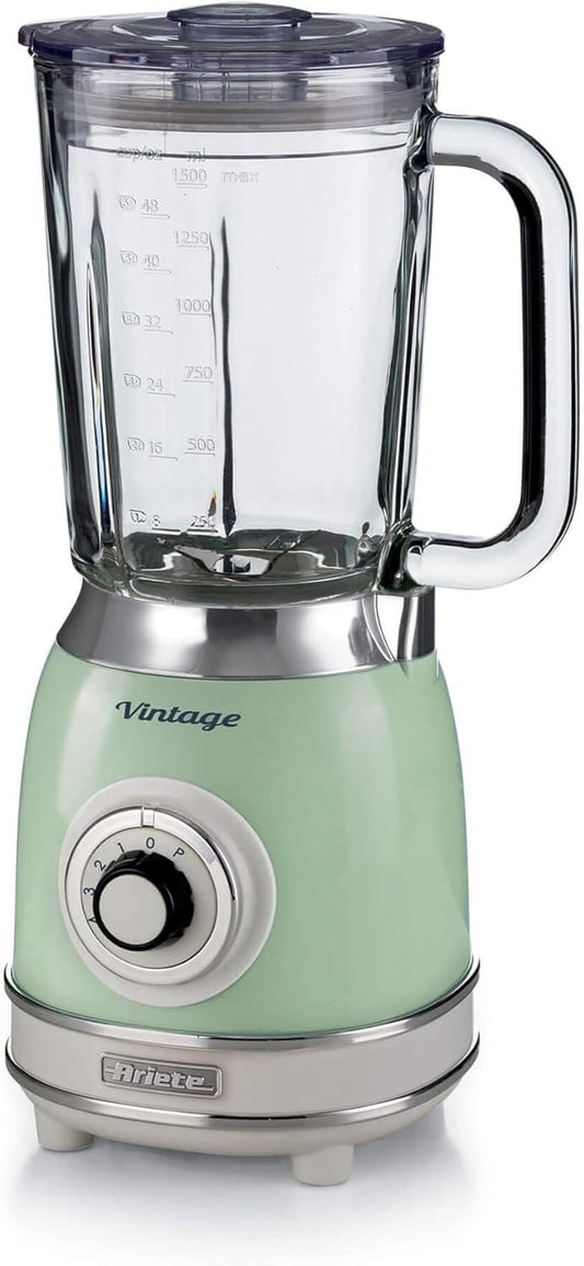 Ariete 583, Frullatore Vintage Con Tazza in Vetro Da 1,5 Litri, 4 Lame in Acciaio Inox, 4 Velocità + Pulse,1000 Watt, Verde