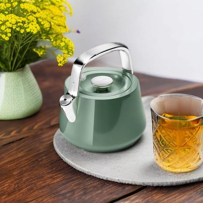 Caraway 2 Quart Whistling Tea Kettle - Durable Stainless Steel Tea Pot - Fast Boiling, Stovetop Agnostic - Non-Toxic, PTFE & PFOA Free - Includes Pot Holder - Sage