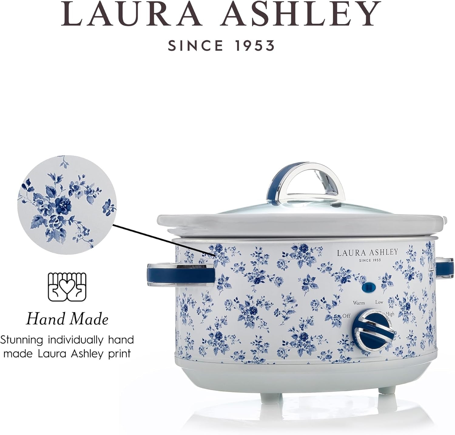 Laura Ashley Slow Cooker 3.7 Quart - Large Slow Cooker 3.7 QT for 4 to 5 People - Energy Efficient Slow Cookers with 3 Heat Settings - Dishwasher Safe Removeable Ceramic Crock & Tempered Glass Lid