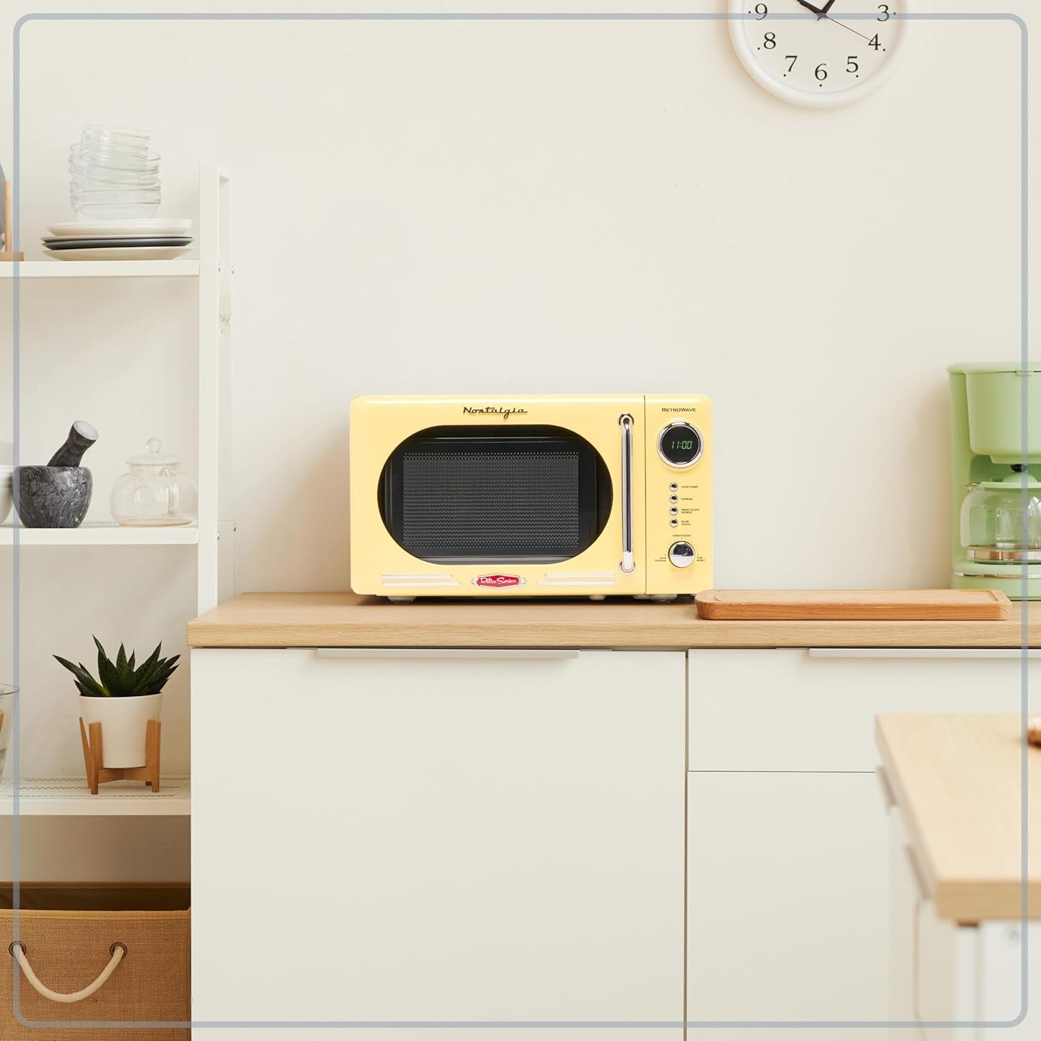 Nostalgia NRMO7YW6A Retro Compact Countertop Microwave Oven, 0.7 Cu. Ft. 700-Watts with LED Digital Display, Child Lock, Easy Clean Interior, Yellow