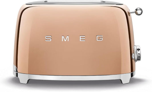 SMEG 2 Slice Toaster with 6 Presets and Defrost Function and Removable Crumb Tray TSF01RGUS, Rose Gold