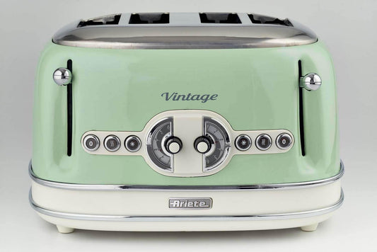 Ariete 156 Tostapane Vintage 4 Fette Di Pane - Senza Pinze - 6 Livelli Di Tostatura - Defrost - 1600 Watt - Linea Vintage - Verde