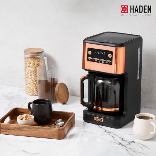 HADEN Generous Brew 14 Cup Coffee Maker with 120 Minute Keep Warm, Delay Brew, Adjustable Strength, Programmable Clock, and anti Drip, Black/Copper