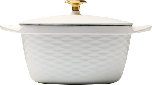 Prisma 7 Qt Enameled Cast Iron Covered Square Dutch Oven (White)