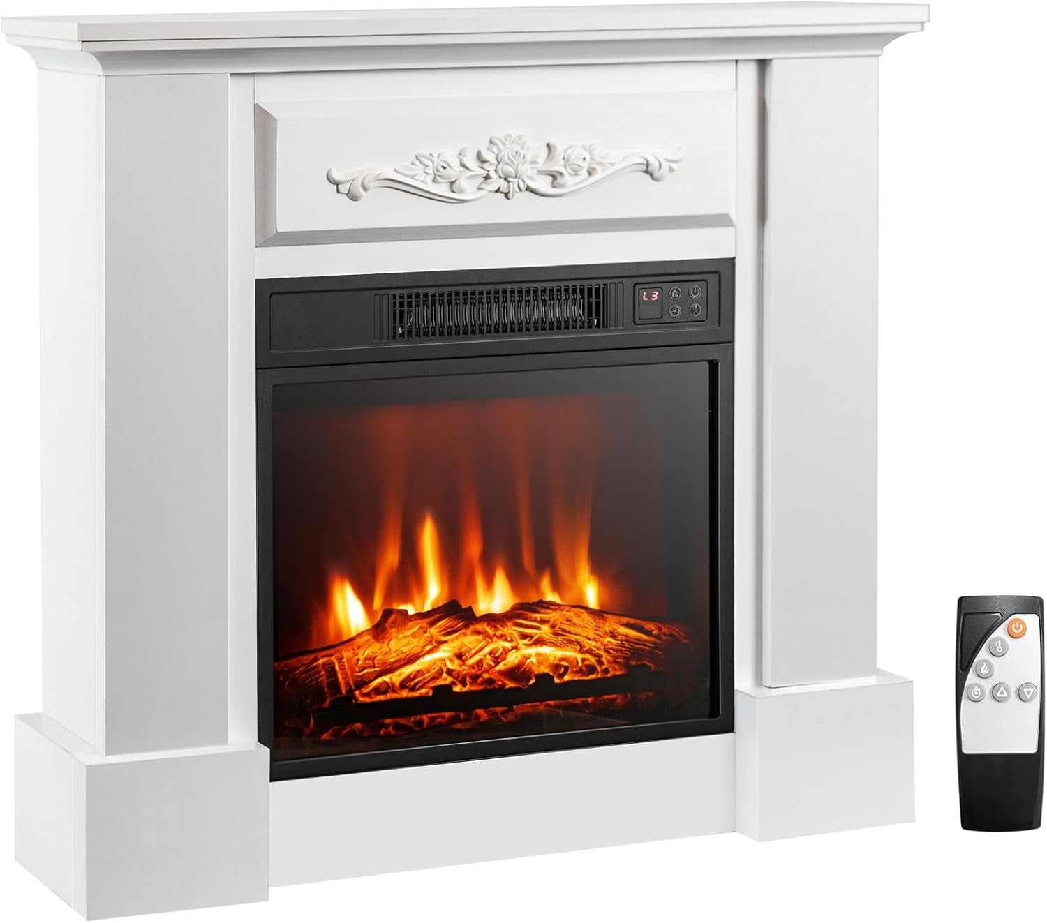 SIMOE Electric Fireplace with Mantel with Remote Control & Overheat Protection White