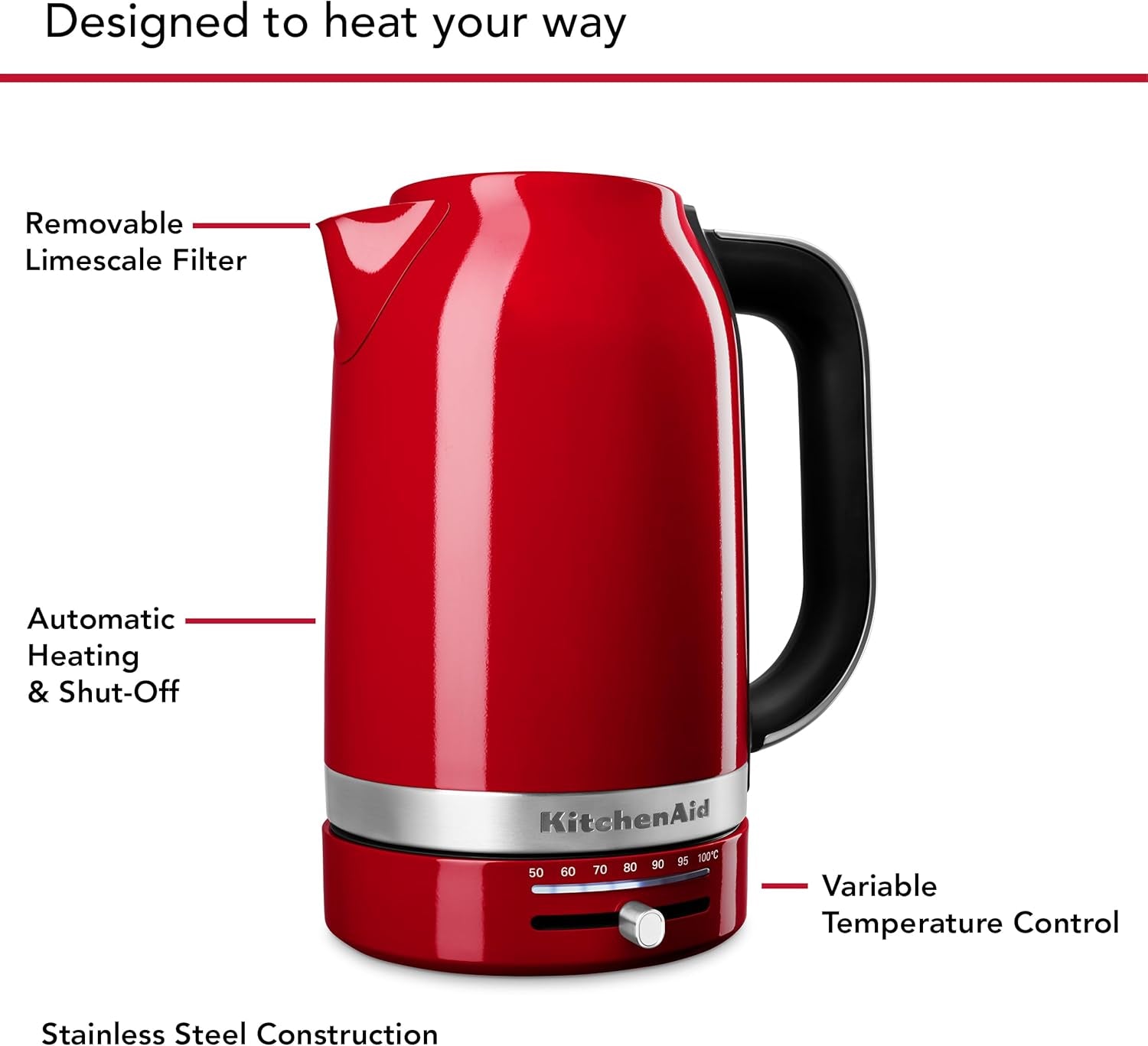 Kitchenaid 1.7L Electric Kettle W/Temp Control KEK1701, Empire Red