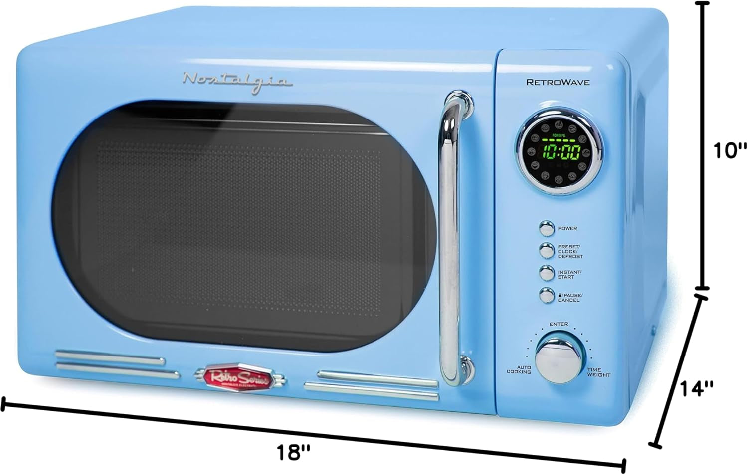 Nostalgia Retro Compact Countertop Microwave Oven - 0.7 Cu. Ft. - 700-Watts with LED Digital Display - Child Lock - Easy Clean Interior - Blue