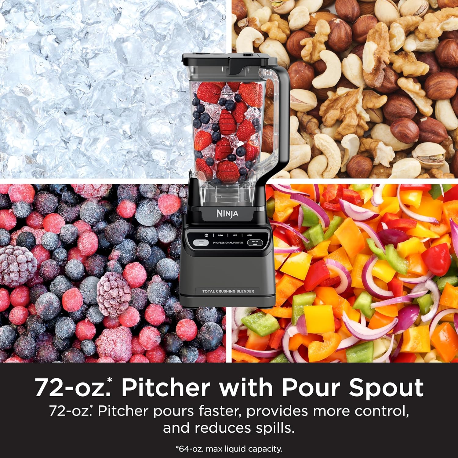 Ninja BR201AMZ Professional Blender 2.0, 1200 Watts, Auto-Iq Program, Total Crushing Blades, 72-Oz. Pitcher, 4 Manual Speeds for Smoothies, Shakes, and Frozen Drinks, Dishwasher-Safe Parts, Dark Grey