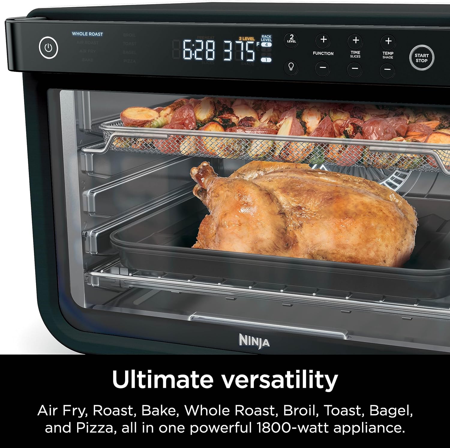 Ninja DT202BK Foodi 8-In-1 XL Pro Air Fry Oven, Large Countertop Convection Oven, Digital Toaster Oven, 1800 Watts, Black, 12 In.