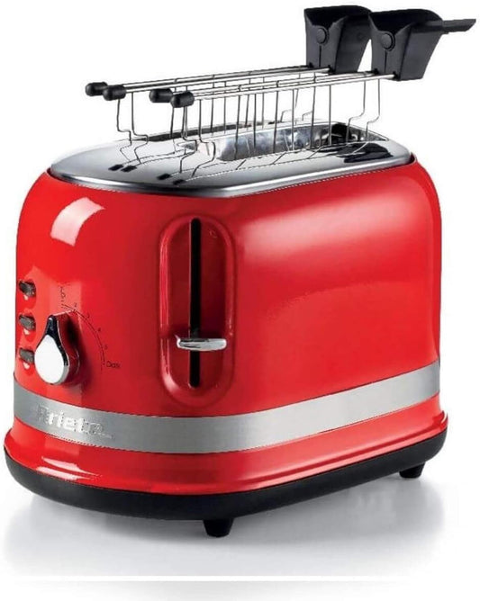 Ariete 149 Tostapane Con Pinze per 2 Fette Di Pane - Espulsione Automatica - Defrost - 6 Gradi Di Doratura - 800 Watt - Linea Moderna - Rosso