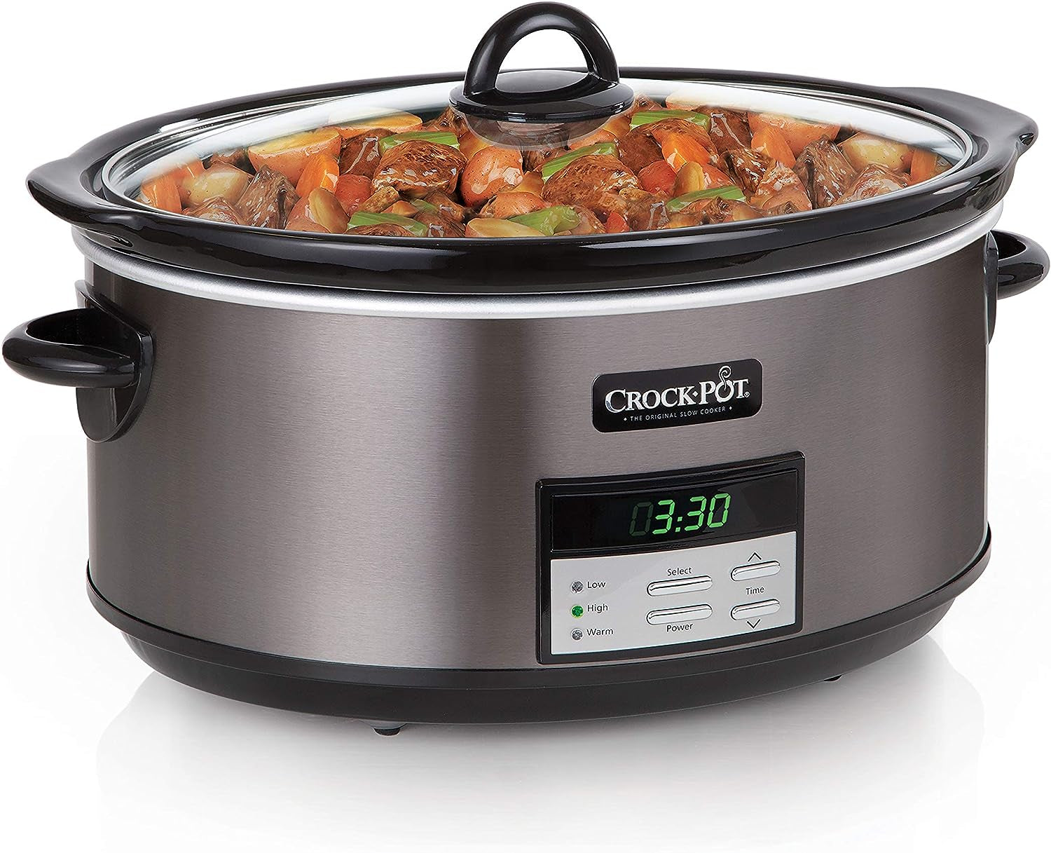 Crock-Pot Large 8-Quart Programmable Slow Cooker with Auto Warm Setting, Black Stainless Steel, Includes Cookbook (Pack of 1)