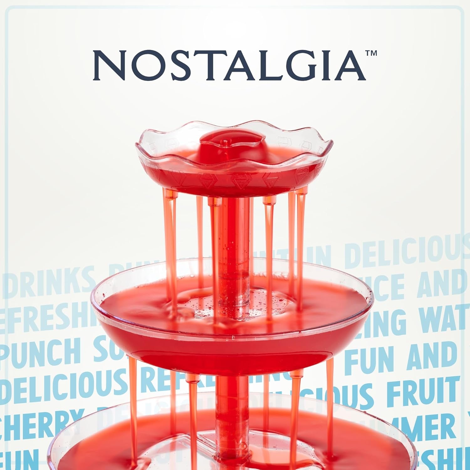 Nostalgia 3-Tier Party Fountain Holds 1 Gallon, LED Lighted Base, Includes 5 Reusable Cups, Clear