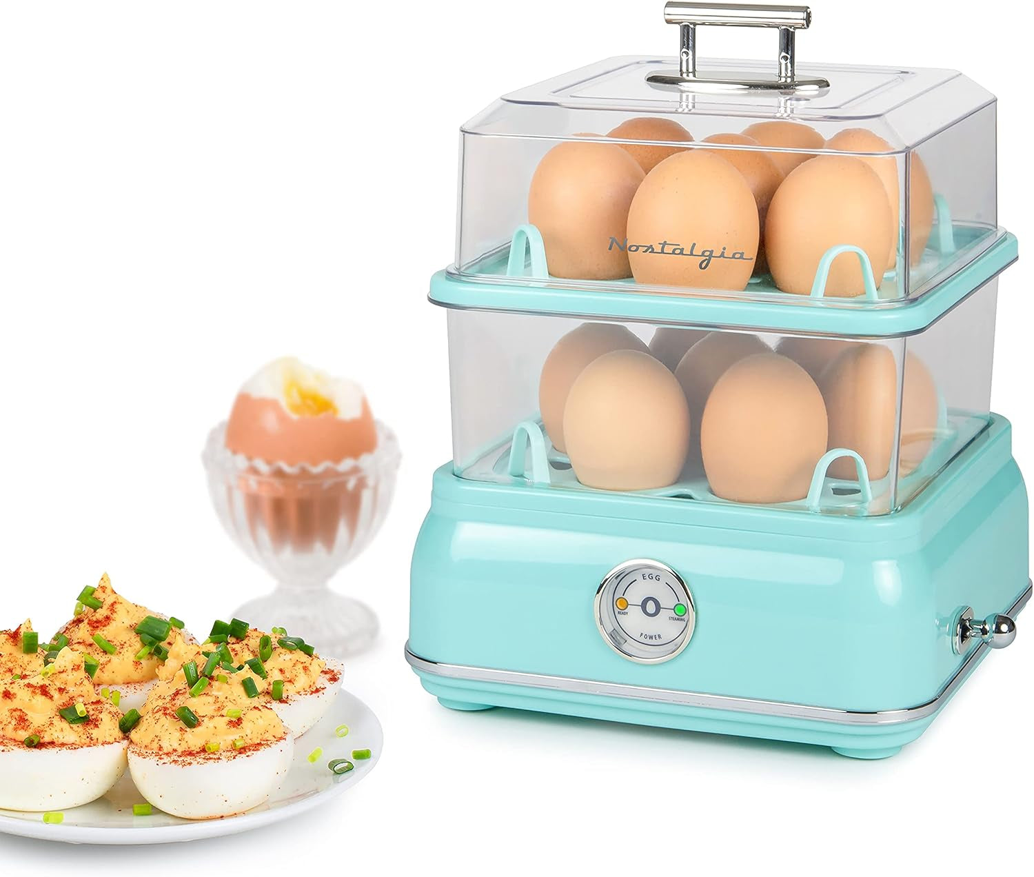 Nostalgia CLEC14AQ Retro Premium 14 Capacity Electric Large Hard-Boiled Egg Cooker, Poached, Scrambled, Omelets, Whites, Sandwiches, for Keto & Low-Carb Diets, Aqua