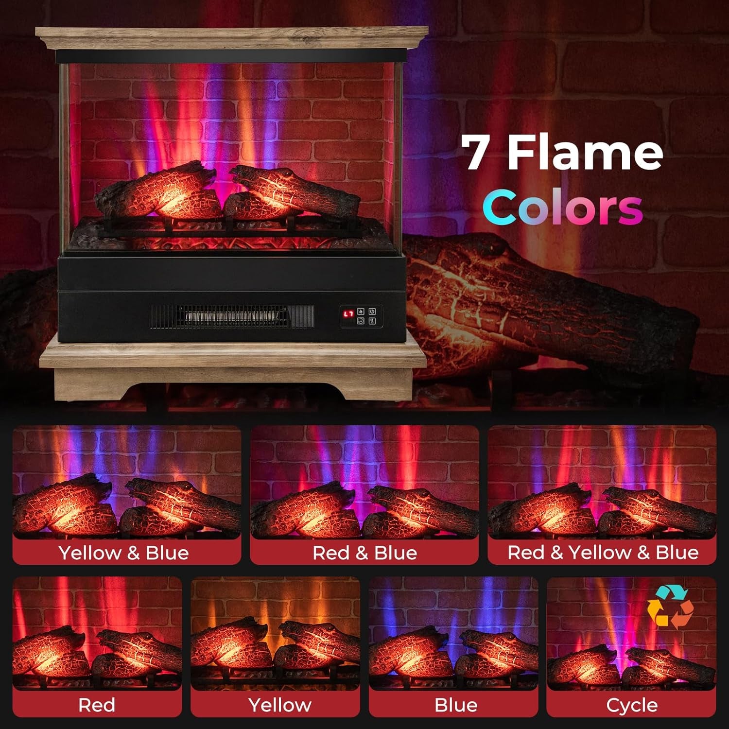 SIMOE Electric Fireplace 3D Flame & 7 Flame Colors Overheat Protection & Remote Control & Timer