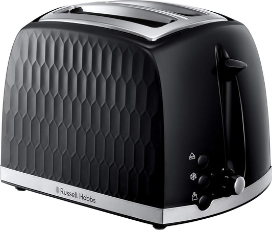 Honeycomb 2 Slice Toaster (Extra Wide Slots, High Lift Feature, 6 Browning Levels, Frozen/Cancel/Reheat Function, Removable Crumb Tray, 850W, Black, Textured High Gloss) 26061