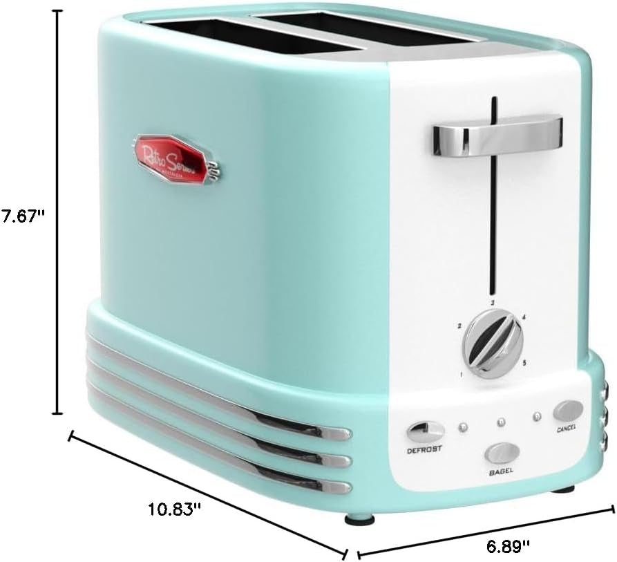 Nostalgia New and Improved Retro Wide 2-Slice Toaster Perfect for Bread, English Muffins, Bagels, 5 Browning Levels, with Crumb Tray & Cord Storage – Aqua, Turquoise