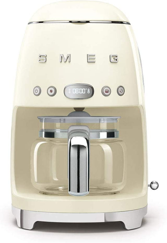 Smeg 50'S Retro Style Aesthetic Drip Coffee Machine with 10 Cup Glass Carafe, Auto Start Feature, Keep Warm Plate, and Two Coffee Strength Settings (Cream)