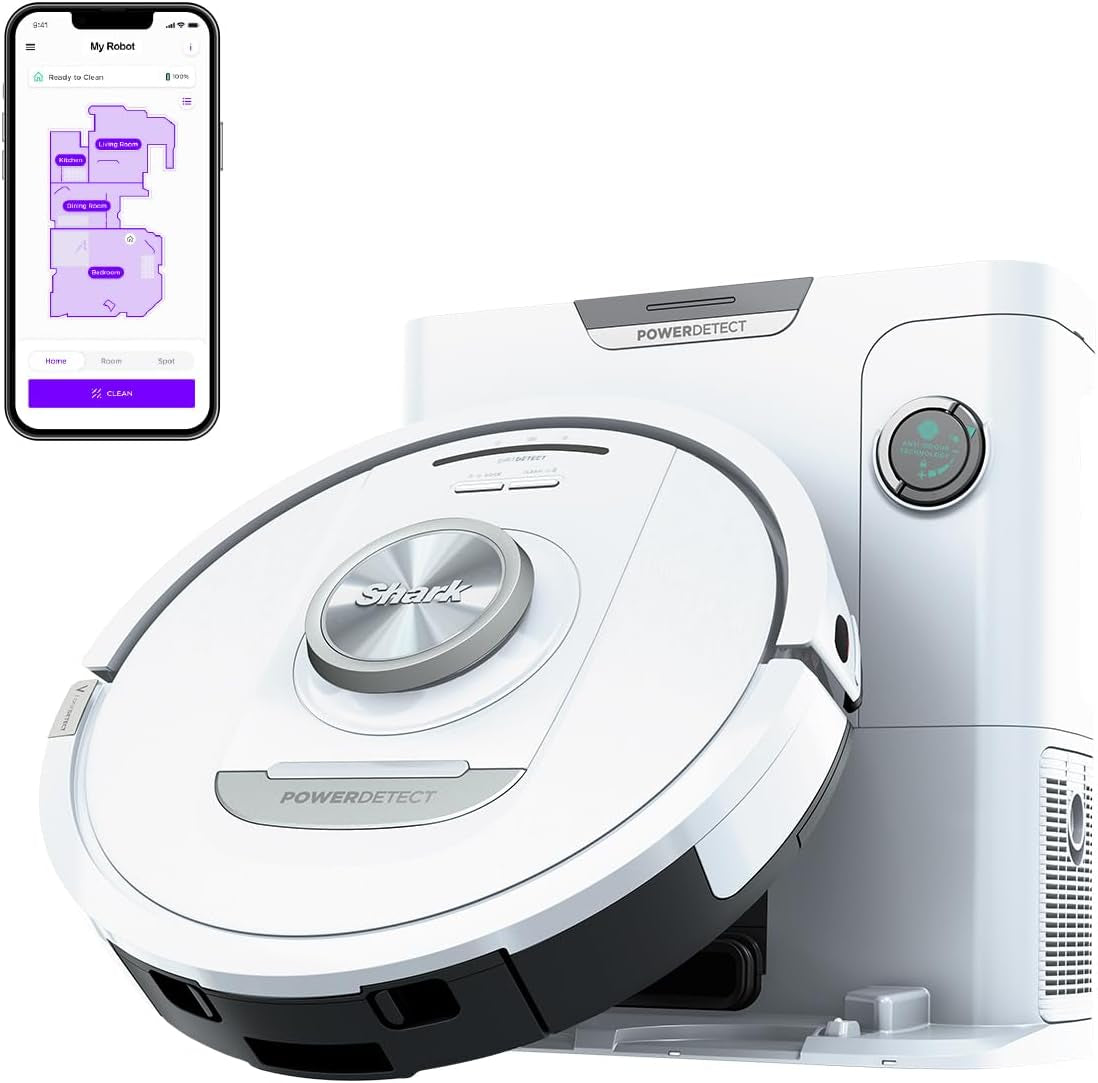 Shark Robot Vacuum Cleaner with 3D & Lidar Navigation Self-Empty Anti-Allergen & Anti-Odour Base Wifi/App/Alexa White