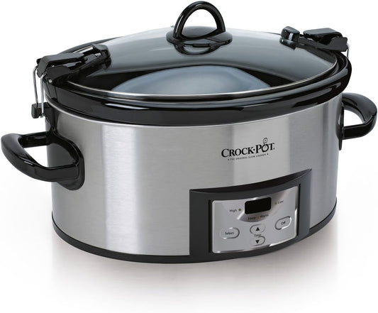 Crock-Pot 6 Quart Cook & Carry Programmable Slow Cooker with Digital Timer, Stainless Steel (CPSCVC60LL-S), Pack of 1