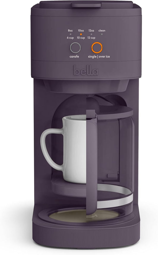 Bella Versabrew 2-In1 Coffee Maker, Fits-Anywhere Kitchenware, Brew 3 Sizes Carafes & Single Serve Cups, Dishwasher Safe Reusable Filter & Filter Holder, Iced Coffee Function, 60Oz Tank, Plum