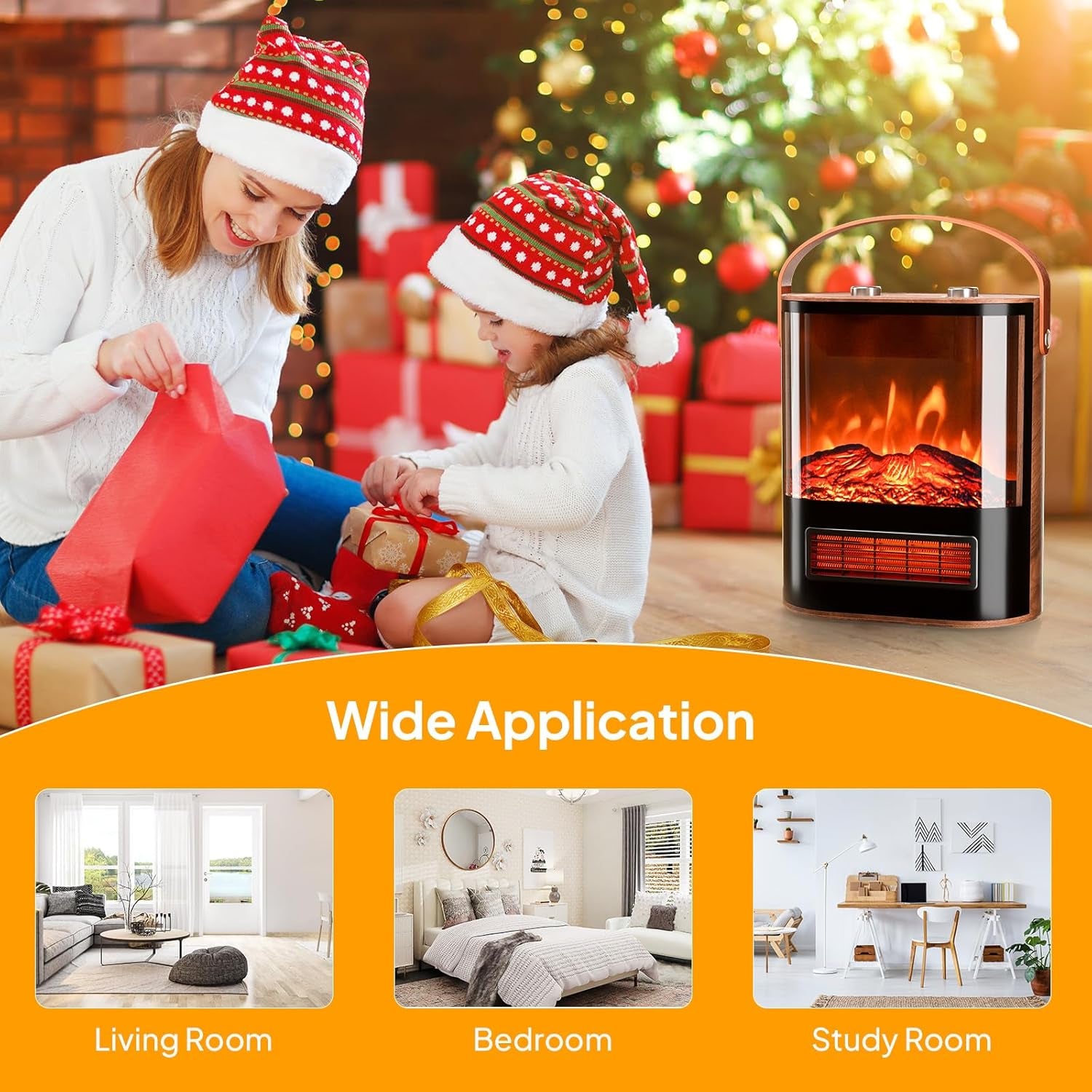 ROVSUN Electric Fireplace Heater for Indoor Use, 1500W Portable Fake Fireplace with 3D Realistic Flame, Adjustable Temperature, Overheat Protection & 4 Modes for Home Living Room Bedroom Office