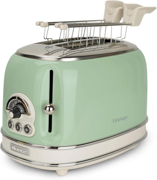 Ariete 155 Tostapane Vintage 2 Fette Di Pane - Con Pinze - 6 Livelli Di Tostatura - 810 Watt- Acciaio Inox - Linea Vintage - Verde