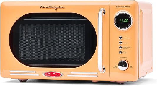 Nostalgia Retro Compact Countertop Microwave Oven - 0.7 Cu. Ft. - 700-Watts with LED Digital Display - Child Lock - Easy Clean Interior - Orange