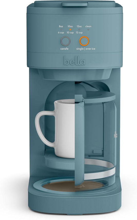 Bella Versabrew 2-In1 Coffee Maker, Brew 3 Sizes Carafes & Single Serve Cups with Coffee Pods or Ground, Dishwasher Safe Reusable Filter & Filter Holder, Iced Coffee Function, 60Oz Tank, Surf