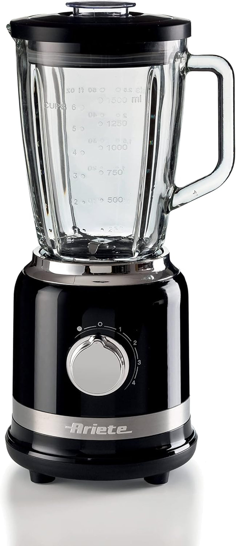 Ariete 585 Frullatore Moderna, 1000W, Capacità 1,5 L, 4 Velocità + Funzione Pulse, Tazza in Vetro Graduata, 4 Lame in Acciaio Inox, Nero