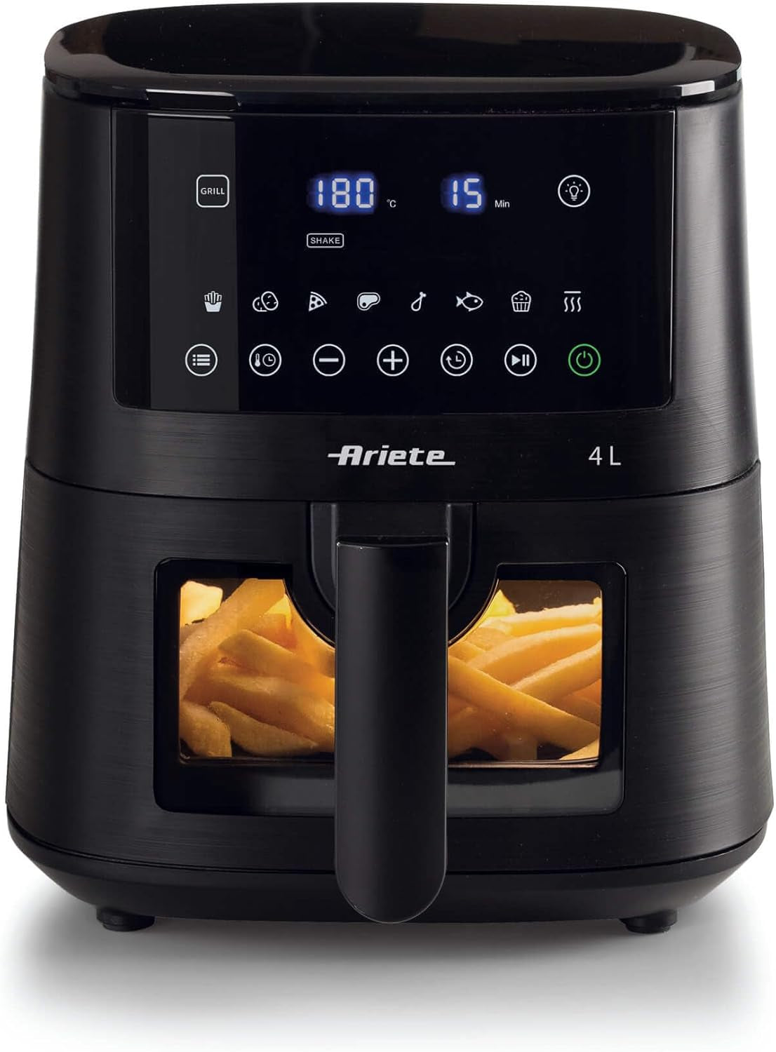 Ariete 4633 Friggitrice Ad Aria 4L, 1400W, Capacità 4L, 9 Programmi, Funzione Shake E Grill, Temperatura Fino a 200°C, Nero