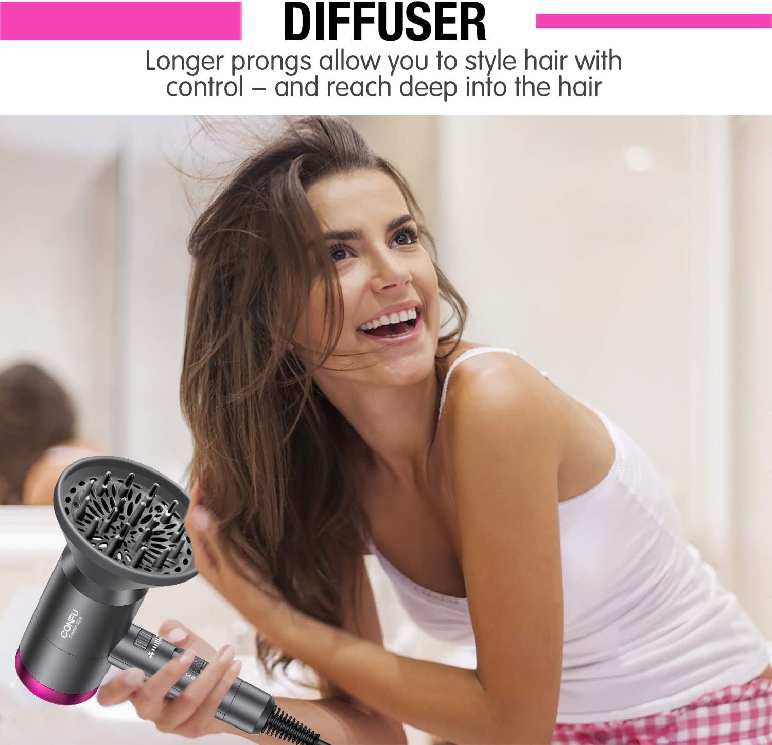 CONFU Ionic Blow Dryer 1600W, Portable Lightweight Fast Drying Negative Ion Hairdryer Blowdryer, 3 Heat Settings & Infinity Speed, with Diffuser and Concentrator Nozzle for Home & Travel