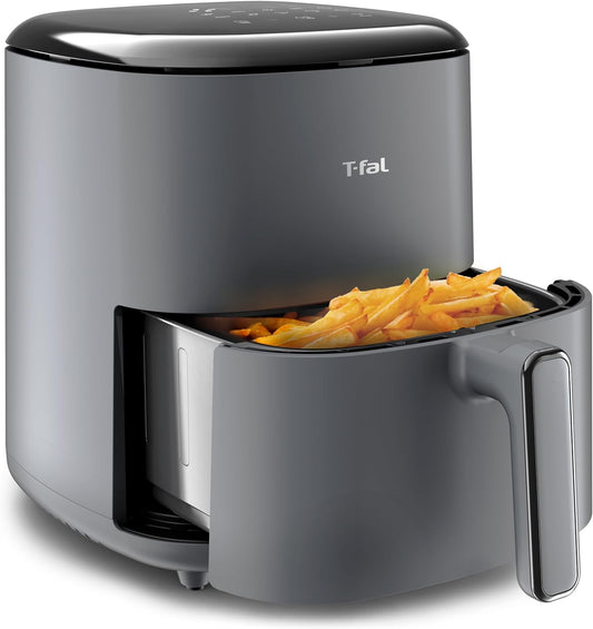 T-Fal, Air Fryer, Easy Fry 5L Capacity Air Fryer with Basket, 10 Auto Cooking Programs 5.3 Quarts, Digital Touchscreen, Dishwahser Safe Basket, Healthy and Crispy Results, Toast, Bake, Grey, EY245B50