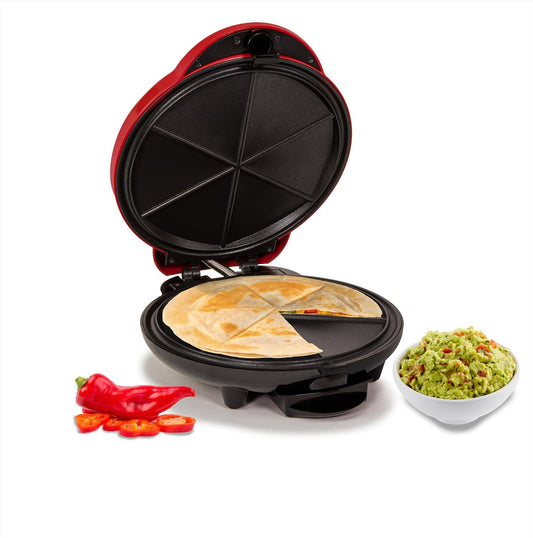 Nostalgia 6-Wedge Electric Quesadilla Maker with Extra Stuffing Latch, 8-Inch, Red