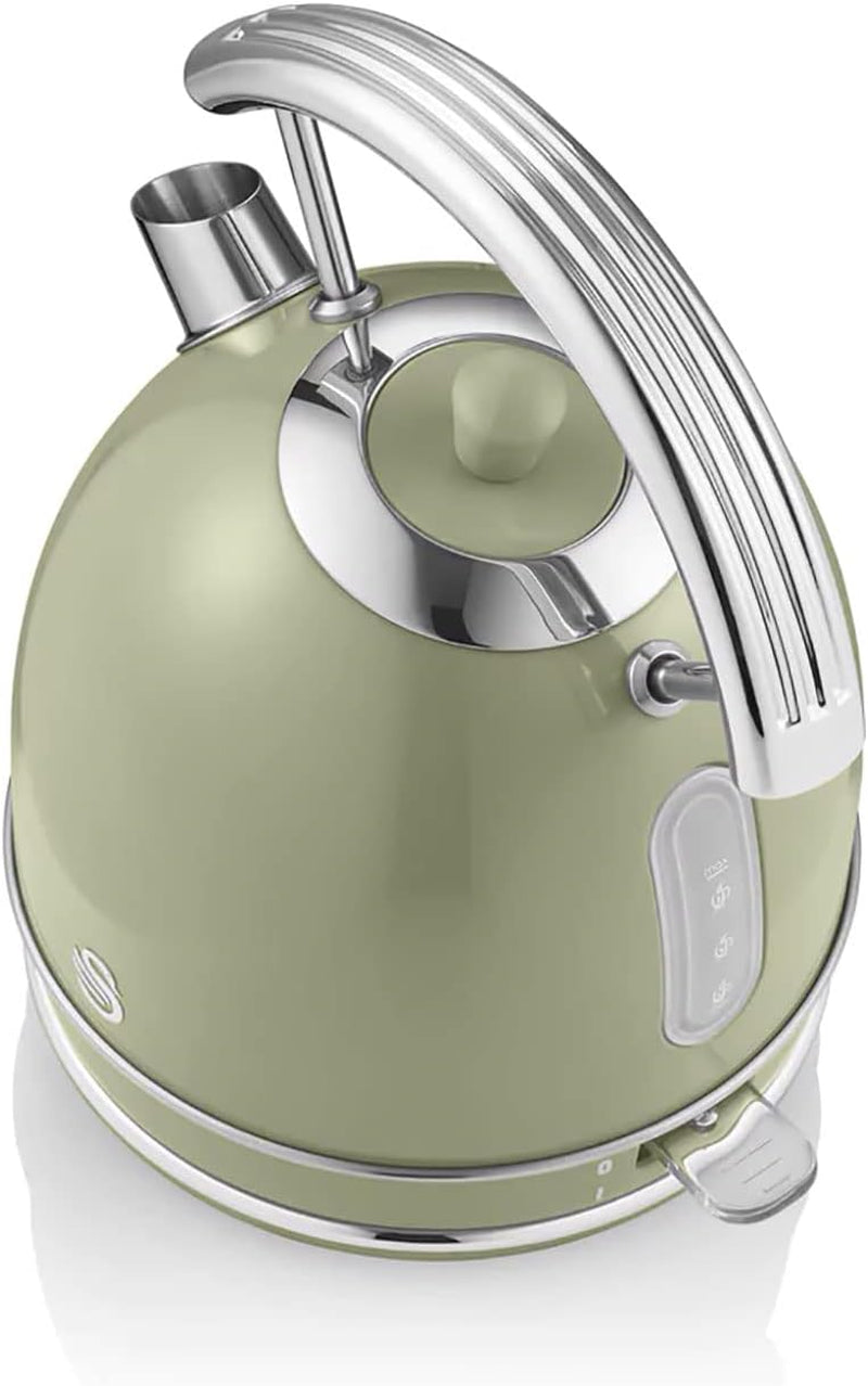 Swan Retro Breakfast Set Stainless Steel Kettle 1.8L & 2-Slice Toaster 6 Level Browning Control Green Color