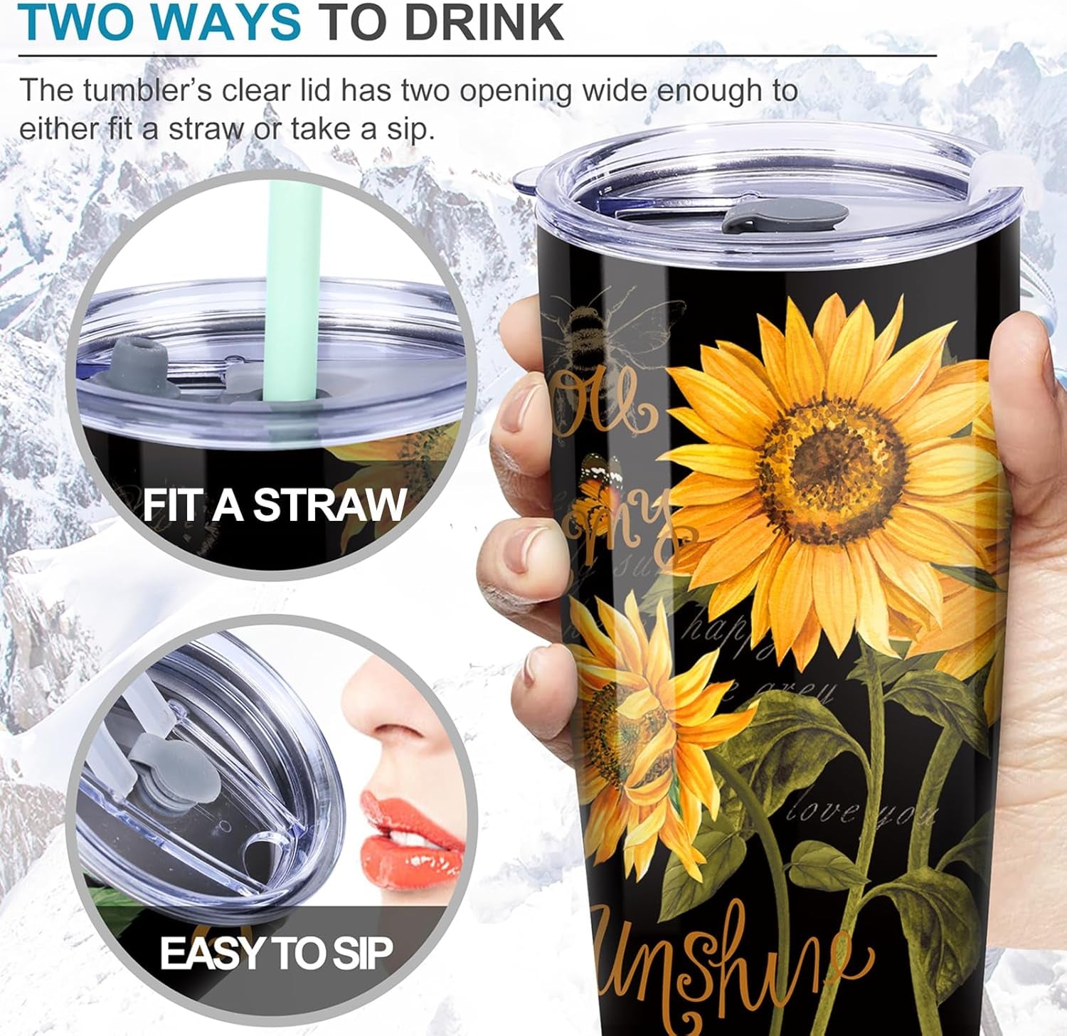 Nymphfable Tumbler 590 ml with Straw and Lid Stainless Steel Double Wall