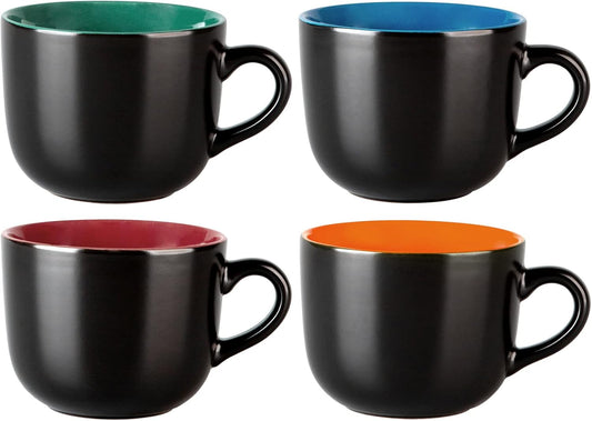 Jumbo Soup Mugs with Handles, 24 Oz Large Coffee Mugs Set of 4, Ceramic Soup Bowls for Coffee,Cereal,Snacks,Salad,Noodles Etc Soup Cups,Microwave&Dishwasher Safe-Colorful Inside