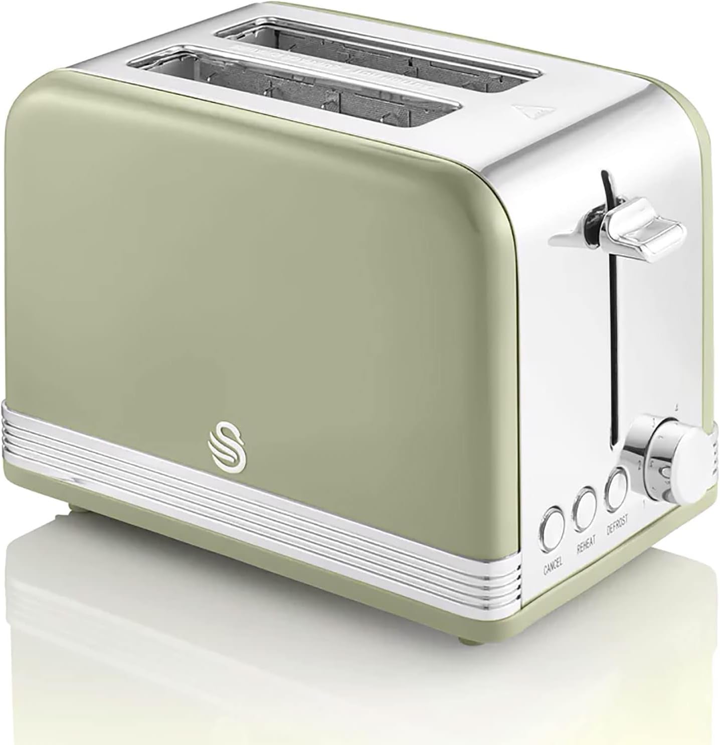 Swan Retro Breakfast Set Stainless Steel Kettle 1.8L & 2-Slice Toaster 6 Level Browning Control Green Color