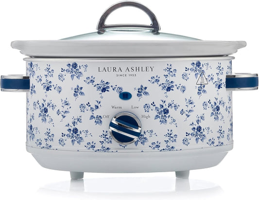 Laura Ashley Slow Cooker 3.7 Quart - Large Slow Cooker 3.7 QT for 4 to 5 People - Energy Efficient Slow Cookers with 3 Heat Settings - Dishwasher Safe Removeable Ceramic Crock & Tempered Glass Lid