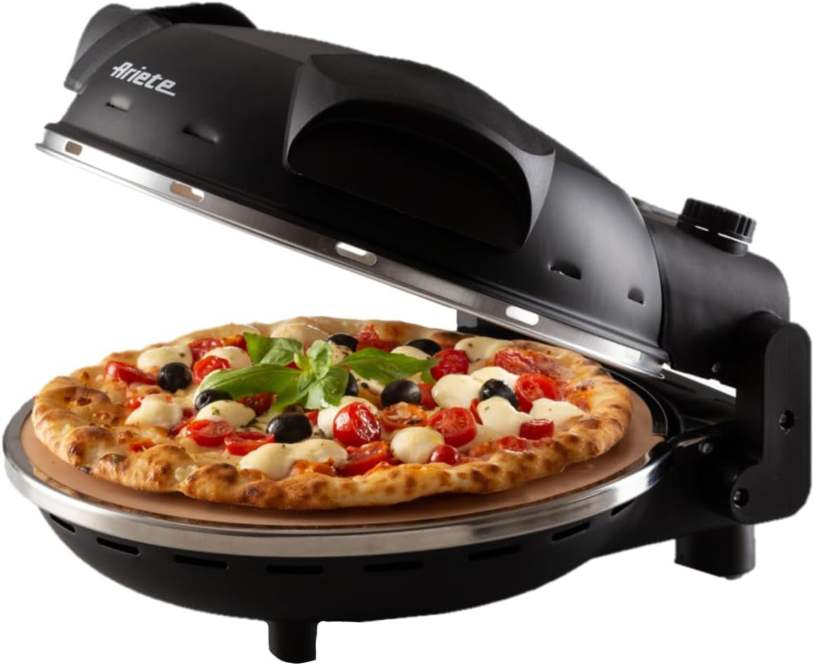 Ariete 917 Forno Pizza - Pizza in 4 Minuti - Piastra in Pietra Refrattaria Con Trattamento Antiaderente - Temperatura Max 400° - 1200 Watt - Timer 30’ - Nero