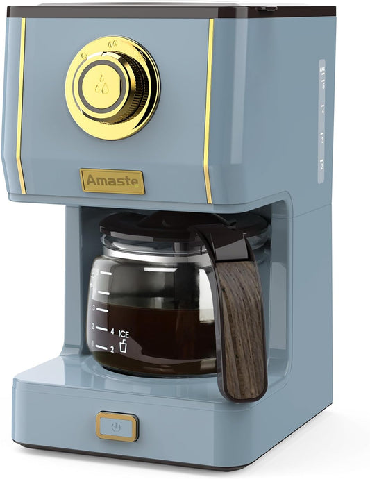 Amaste Coffee Maker, 5 Cup Coffee Pot with Three Brewing Modes, Retro Coffee Maker with Glass Carafe & Reusable Coffee Filter, Drip Coffee Maker Ideal for Home or Office, Keep Warm, Ash Blue