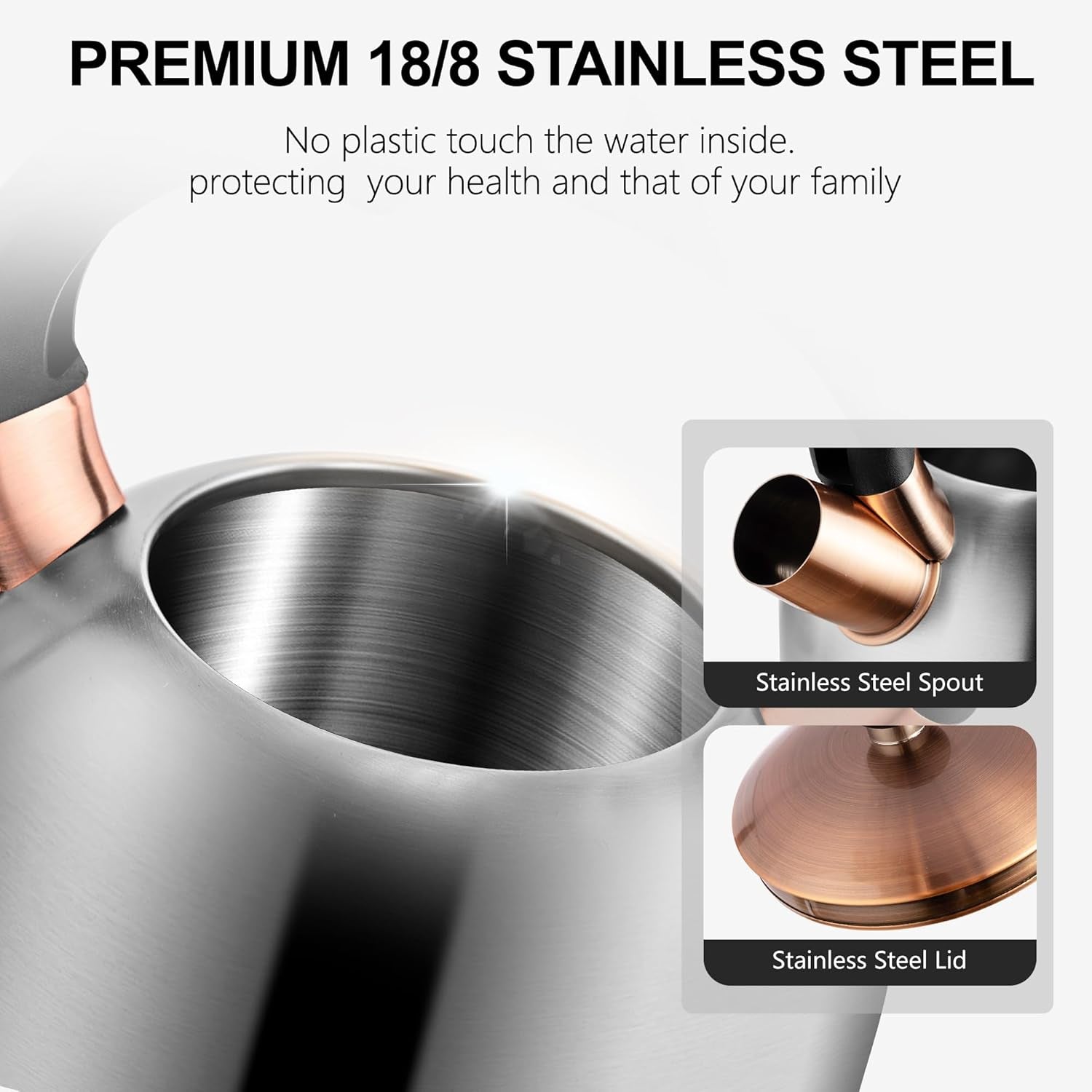 SUSTEAS Premium Stainless Steel Tea Kettle 3 Litter with Ergonomic Handle