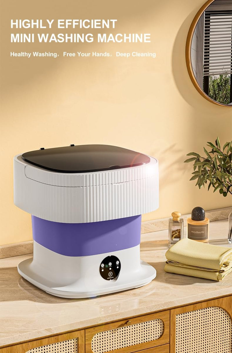 Portable Washing Machine, Mini Washer 15L High Capacity with 3 Modes Deep Cleaning for Underwear, Baby Clothes, or Small Items, Foldable Washing Machine for Apartments, Camping, Travel (Purple)