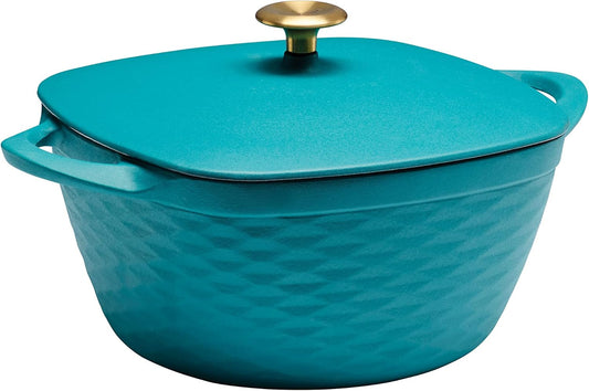 Prisma 7 Qt Enameled Cast Iron Covered Square Dutch Oven (Teal)