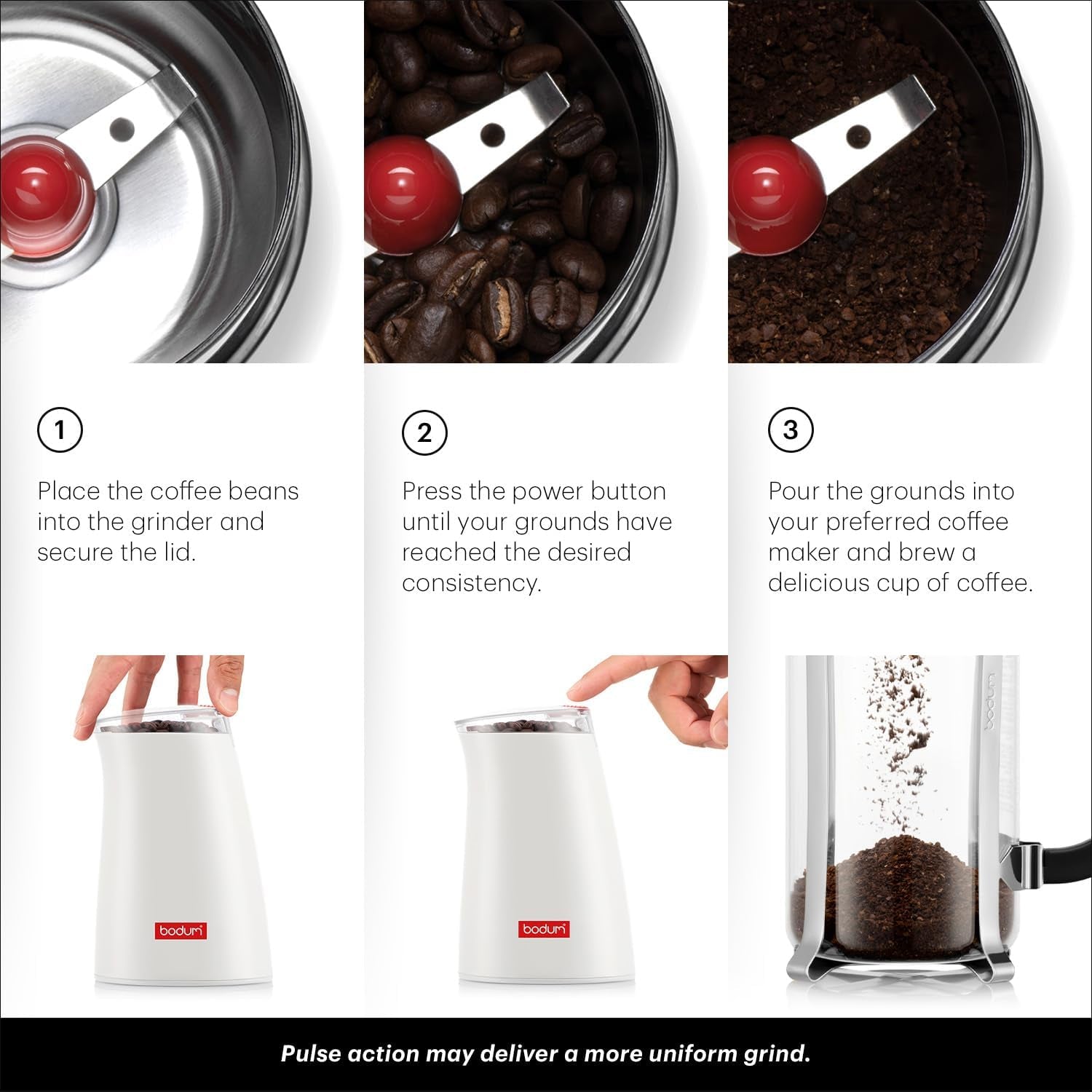 Bodum Electric Blade Coffee and Spice Grinder Stainless Steel Blade White