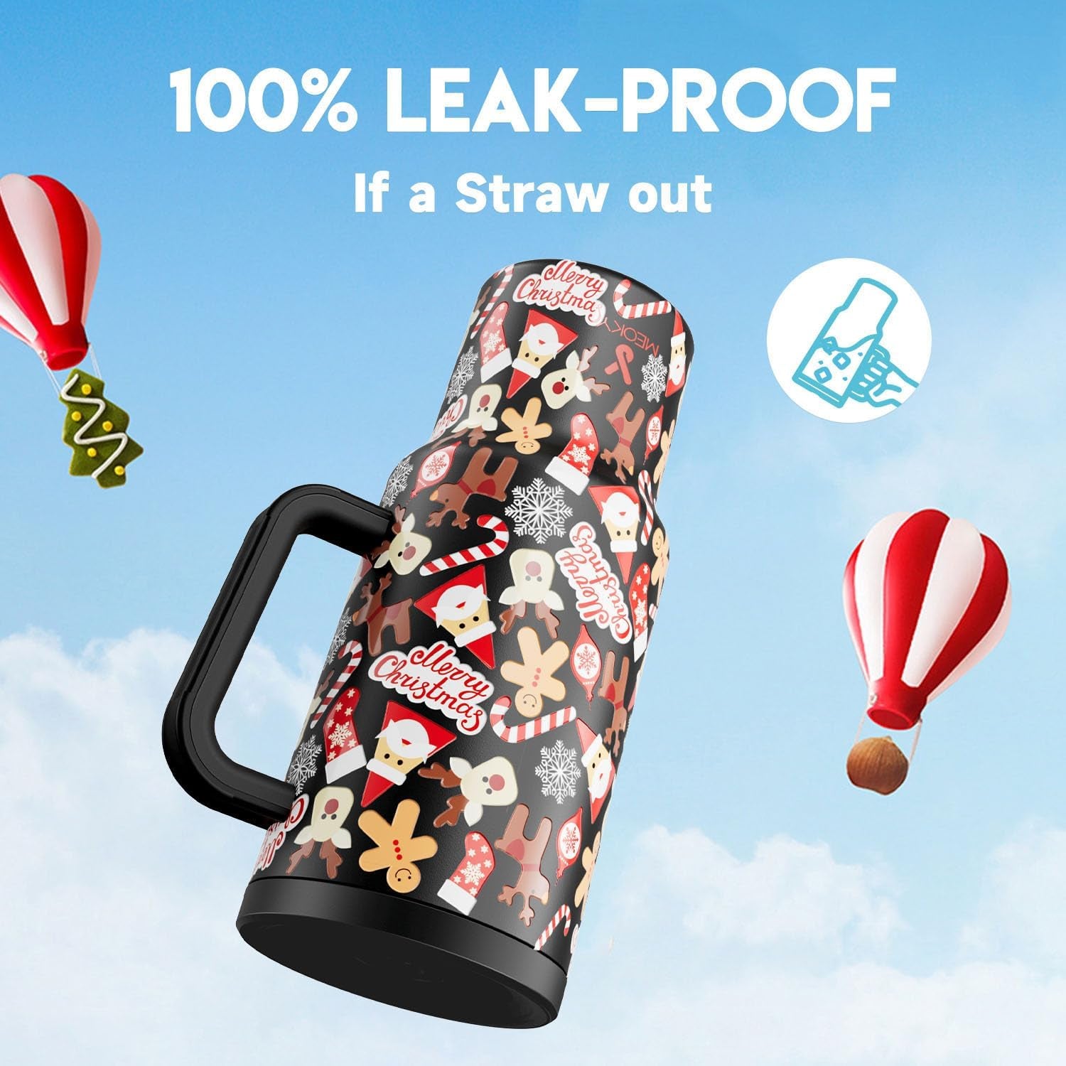 Meoky Tumbler with Handle and Straw Insulated Stainless Steel Travel Mug Leak-Proof