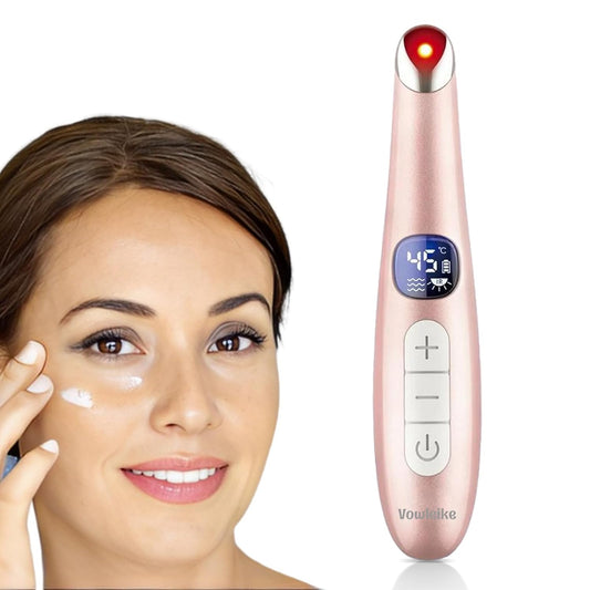 Vowleike Eye Lift Wand 3 in 1 Vibrating 98°F to 113°F LCD Eye Massager for Dry Eyes | Dark Circles and Puffiness Rose Gold