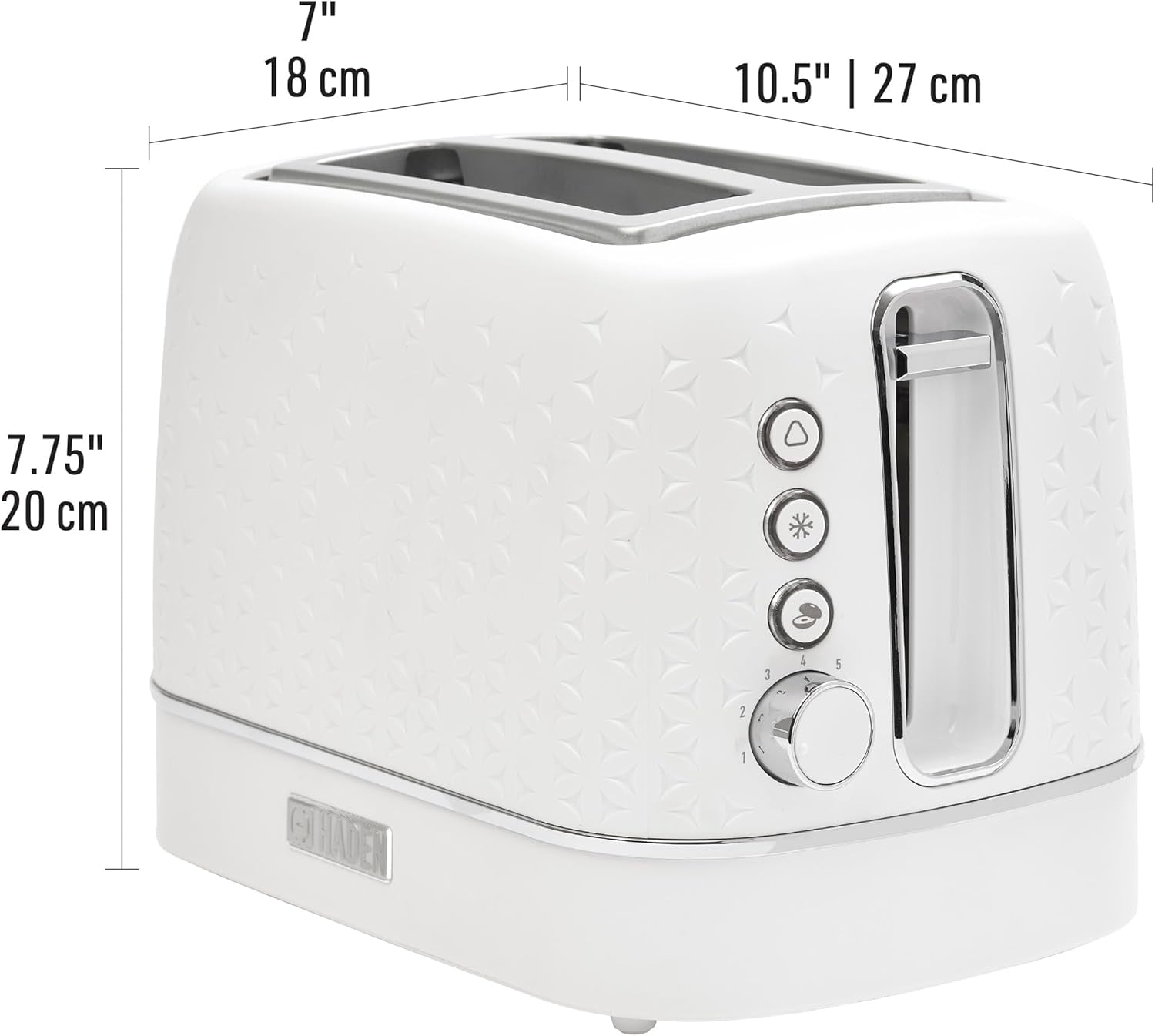 Haden Starbeck 2 Slice Wide Slot Stainless Steel Toaster with Adjustable Browning Control & Non-Slip Feet White & Chrome