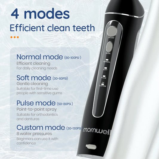 Mornwell Portable Oral Irrigator F18 Water Flosser USB Rechargeable 4 Nozzles Dental Water Jet 200ml Water Tank Waterproof