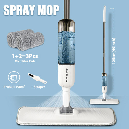 Spray Flat Mop With Reusable Microfibers Pads 360° Rotation Floor