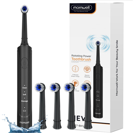 Mornwell Electric Toothbrush Rotation Clean Teeth Sonic Electric Tooth Brush With 4 Extra Replacement Heads